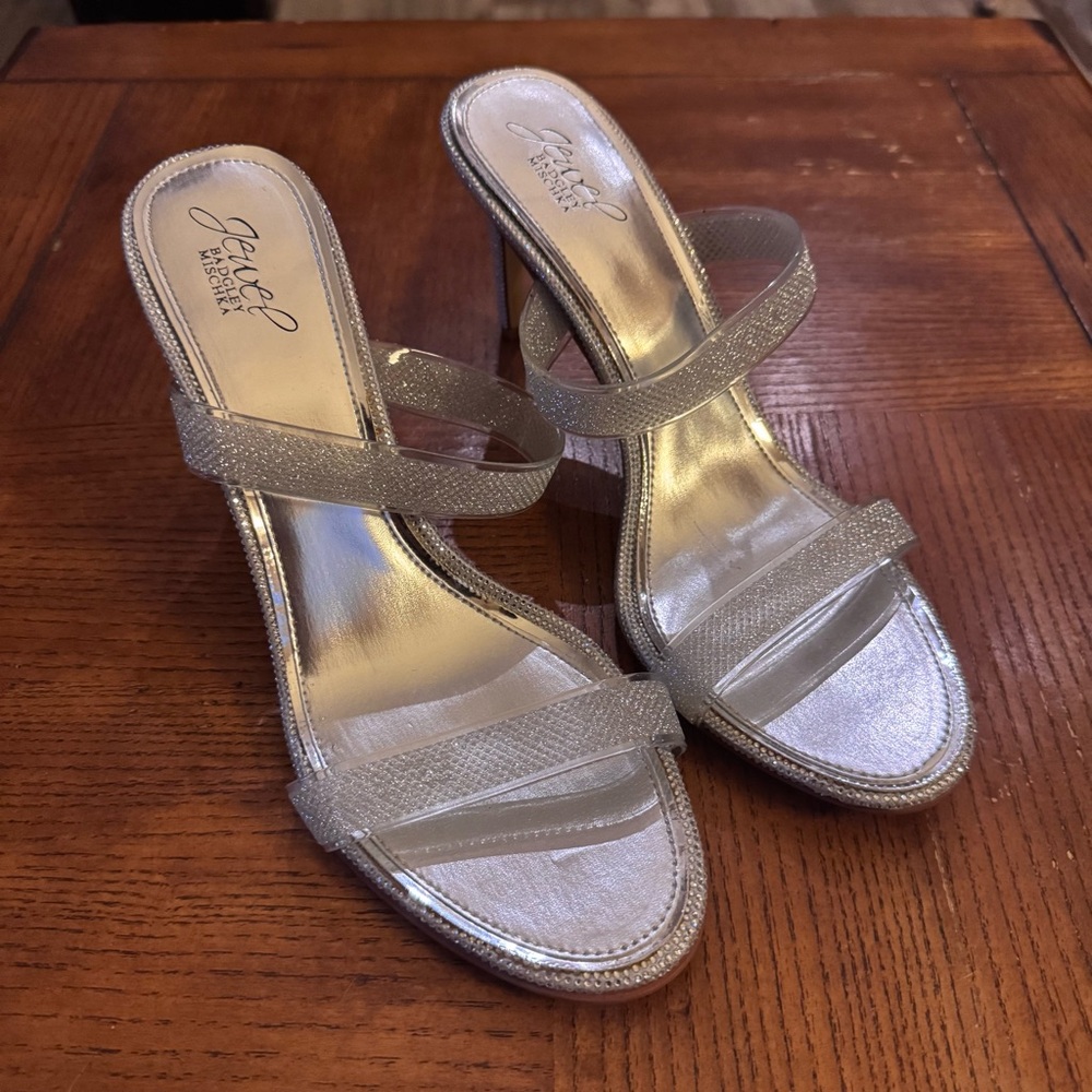 Jewel Badgley Mischka Silver Strappy Heels